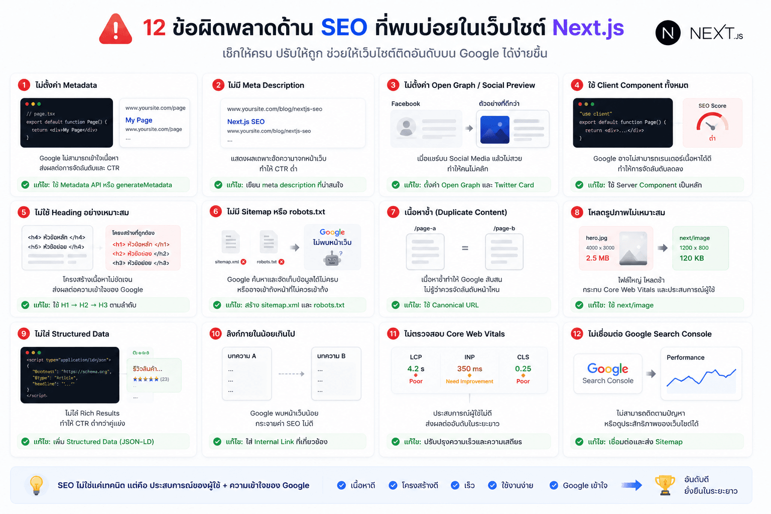 ข้อผิดพลาดด้าน SEO ที่พบบ่อยในเว็บไซต์ Next.js