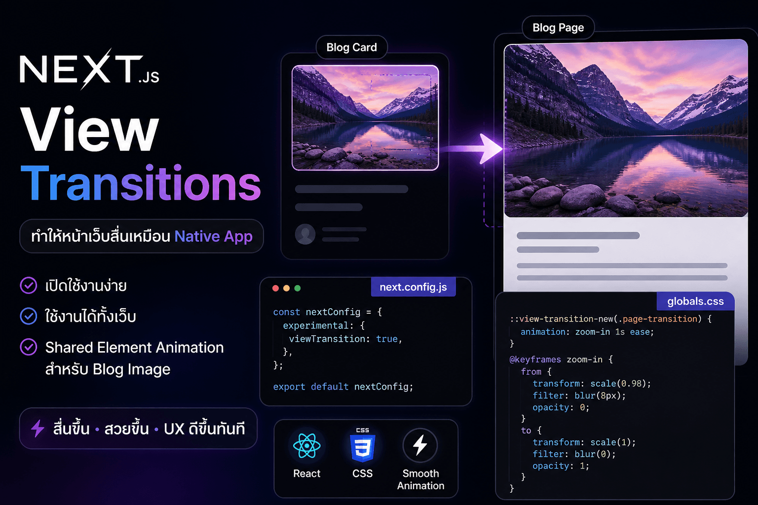 Next.js View Transitions ใช้ยังไง? พร้อมตัวอย่างจริง